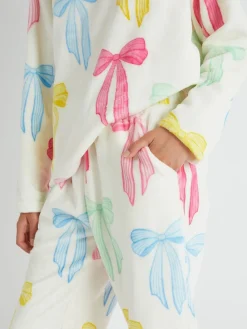 Skinnydip Pink Multicolour Bow Twosie Fleece Pyjamas Set Clearance