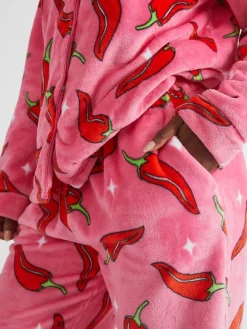 Skinnydip White Chilli Sparkle Twosie Fleece Pyjamas Set New