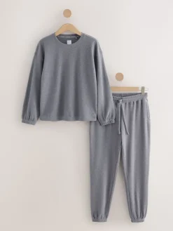 Next Slate Grey Cosy Waffle Long Sleeve Pyjamas New