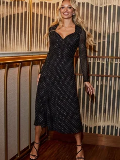 Sosandar Black Embellished Mesh Wrap Dress Clearance