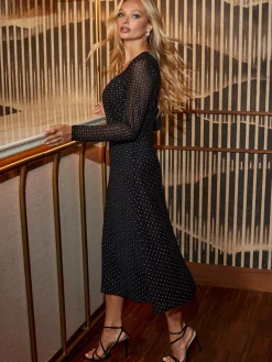 Sosandar Black Embellished Mesh Wrap Dress Clearance