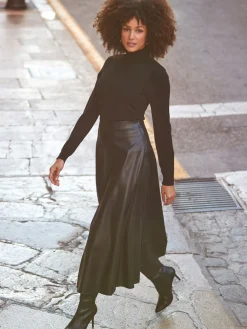 Sosandar Faux Leather Midaxi Skirt Black Discount