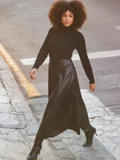 Sosandar Faux Leather Midaxi Skirt Black Discount