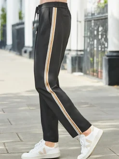 Sosandar Black Side Stripe Tapered Leg Trousers Best