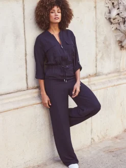 Sosandar Blue Drawstring Waist Jumpsuit Sale