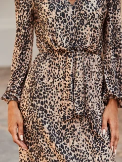 Sosandar Brown Animal Print Knot Front Plisse Dress Best