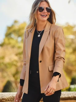 Sosandar Faux Leather Blazer Brown Best