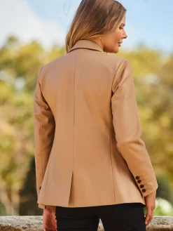 Sosandar Faux Leather Blazer Brown Best