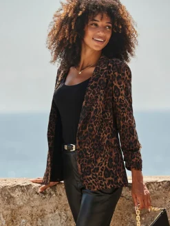 Sosandar Brown Leopard Print Single Breasted Blazer Best