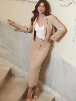 Sosandar Cream Petite Cropped Tailored Blazer Clearance