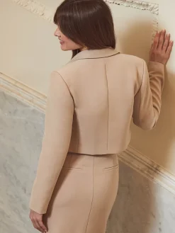 Sosandar Cream Petite Cropped Tailored Blazer Clearance