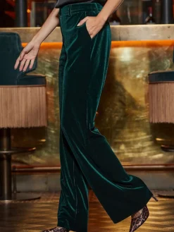 Sosandar Green Luxe Velvet Wide Leg Trousers Sale