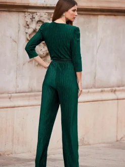 Sosandar Plisse Wrap Front Jumpsuit Green Outlet