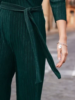 Sosandar Plisse Wrap Front Jumpsuit Green Outlet