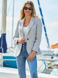 Sosandar Grey Gingham Dogtooth Blazer Discount