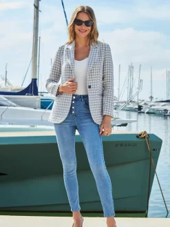 Sosandar Grey Gingham Dogtooth Blazer Discount