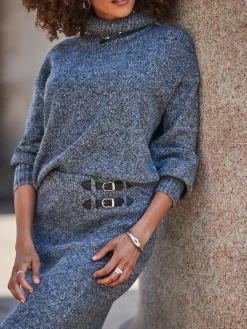 Sosandar Grey Knitted Midaxi Skirt Hot