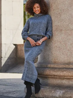 Sosandar Grey Knitted Midaxi Skirt Hot