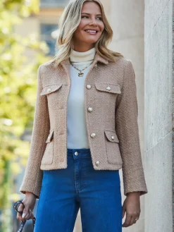 Sosandar Natural Boucle Jacket With Gold Buttons Online