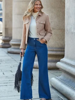 Sosandar Natural Boucle Jacket With Gold Buttons Online