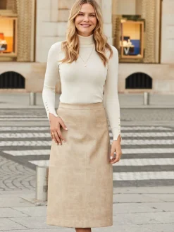 Sosandar Natural Croc Print Faux Leather A-Line Skirt Discount