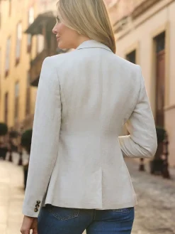 Sosandar Natural Linen Tuxedo Blazer Jacket