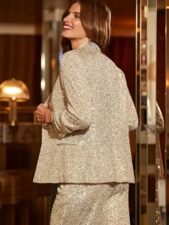 Sosandar Natural Sequin Relaxed Fit Blazer