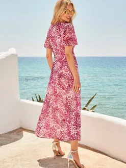 Sosandar Pink Animal Print Tie Waist Midi Dress Outlet