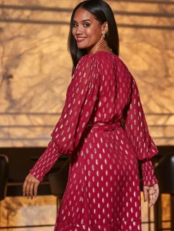 Sosandar Pink Metallic Spot Print Belted Wrap Dress