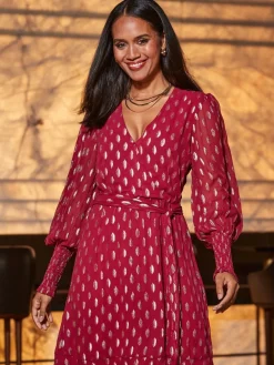 Sosandar Pink Metallic Spot Print Belted Wrap Dress