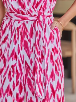 Sosandar Pink Paradise Print Tie Waist Crinkle Jumpsuit