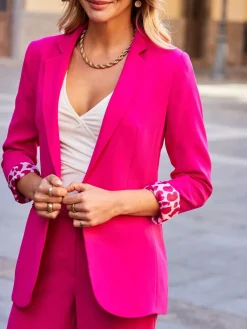 Sosandar Pink Petite Leopard Print Lining Blazer New