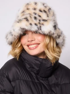South Beach Animal Animal Bucket Hat and Faux Fur Trim Gloves