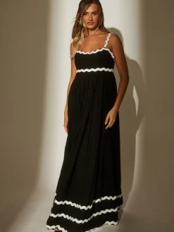 South Beach Black Monochrome Cotton Ric Rac Detail Maxi Dress Online
