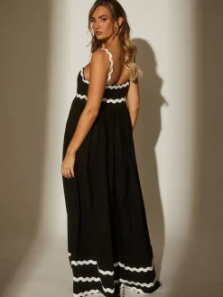 South Beach Black Monochrome Cotton Ric Rac Detail Maxi Dress Online