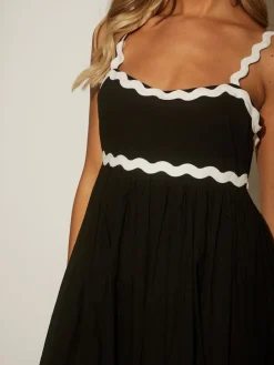 South Beach Black Monochrome Cotton Ric Rac Detail Maxi Dress Online