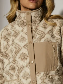 South Beach Print Oversized Borg Zip Jacket With Pocket Cream Sale