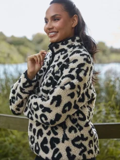 South Beach Natural Borg Quarter Zip Jacket Clearance