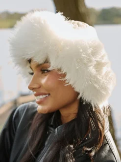 South Beach Faux Fur Ski Trapper Hat White Sale