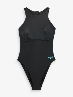 Speedo Black Racer Zip Swimsuit with Built in Swim Bra Outlet