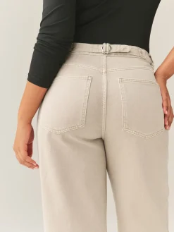 Next Boyfriend Hourglass Wide Leg Mid Rise Turn Up Jeans Stone Best