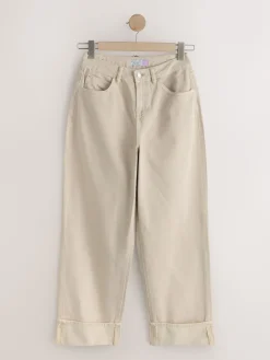 Next Boyfriend Hourglass Wide Leg Mid Rise Turn Up Jeans Stone Best