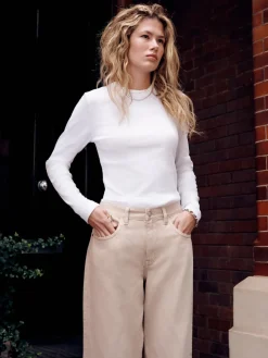 Next Boyfriend Wide Leg Mid Rise Turn Up Jeans Stone Best