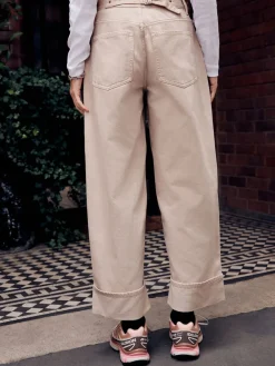 Next Boyfriend Wide Leg Mid Rise Turn Up Jeans Stone Best