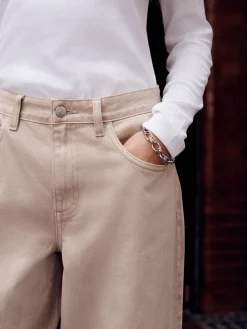 Next Boyfriend Wide Leg Mid Rise Turn Up Jeans Stone Best