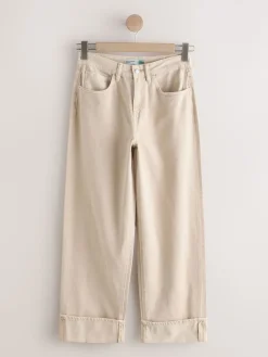 Next Boyfriend Wide Leg Mid Rise Turn Up Jeans Stone Best