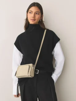 Next Double Zip Cross-Body Faux Suede Bag Stone