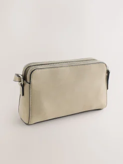 Next Double Zip Cross-Body Faux Suede Bag Stone