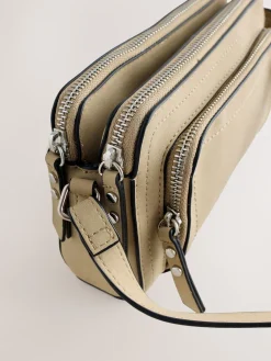 Next Double Zip Cross-Body Faux Suede Bag Stone