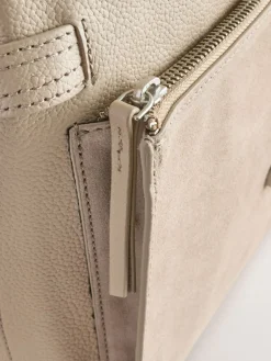 Next Leather Pocket Messenger Bag Stone Discount